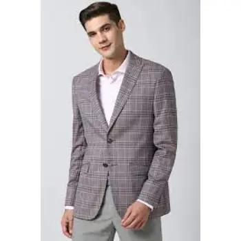 Men Purple Check Slim Fit Formal Blazer